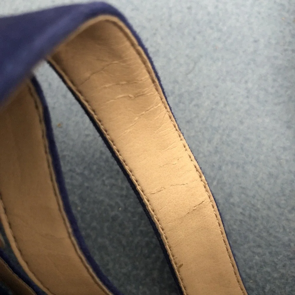 French‎ Connection Women's Blue Suede Slip-On Open Toe Zip Back Heels - Sz 9